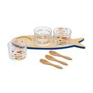 Cj 3 Petisqueiras de Vidro + 3 Colheres e Bandeja Bambu Iki - Wolff Cj 3 Petisqueiras de Vidro + 3 Colheres e Bandeja Bambu Iki - Wolff