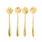 Cj.4 Colheres para Chá de Aço Inox Flores Dourado 12cm