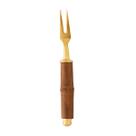 Cj.4 Garfos Aço Inox p/Petisco Dourado c/Cabo Bambu 15cm
