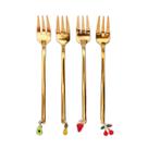 Cj.4 Garfos de Aço Inox Dourado c/Pingentes Natal 15cm