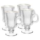 Cj 4 Taças para CAPPUCCINO De Vidro com Fio de Ouro Lines 240ml Cj 4 Taças para CAPPUCCINO De Vidro com Fio de Ouro Lines 240ml