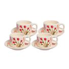 Cj.4 Xícaras c/ Pires Florescer em Ceramica Linha Servir 210ml