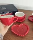 Cj 4 Xícaras Café Pires Coração Beads Vermelho 210 ml
