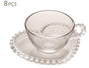 Cj 4 Xicaras Cha Cristal C/ Pires Coracao Pearl 180ml