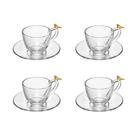 Cj 4 Xícaras P/Café C/Pires de Vidro Golden Bird Transparente 80ml Wolff