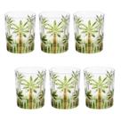 CJ 6 Copos Baixos Cristal Palm Tree Hand Paint 340ml - Wolff