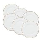 Cj 6 pratos Rasos Porcelana Maldivas Branco c/ fio de ouro 28cm