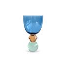 Cj.6 Taças Vidro Azul Base Diamantada Ambar e Esfera Verde de Cristal 360ml BTC Cj.6 Taças Vidro Azul Base Diamantada Ambar e Esfera Verde de Cristal 360ml BTC