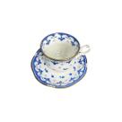 Cj.6 Xícaras Chá c/ Pires Blue Leaf Porcelana Borda Ouro 210ml