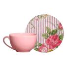 Cj.6 Xícaras Chá Rosa c/Pires em Cerâmica Adore 250ml Cj.6 Xícaras Chá Rosa c/Pires em Cerâmica Adore 250ml
