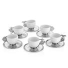Cj. 6 Xícaras de Café de Cerâmica com Pires de Metal 70ml