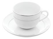 Cj 6 Xícaras Porcelana Borda Prata Mônaco Branco 220ml Wolff