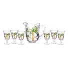 Cj.7 Pcs.Jarra c/6 Taças Cristal Palm Hand Paint. 1,3L/240ml