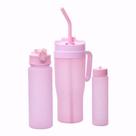 Cj com1 Caneca e 2 Garrafas Squeeze De Plástico Rosa