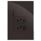 Cj interruptor paralelo com tomada dupla 10a recta chocolate gloss brilhante