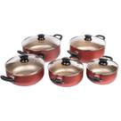 CJ Jogo De Panelas Antiaderente 5 Pçs Premium C/Tampa Vidro Cor:Cereja