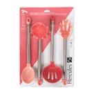 Cj utensilios 4pc rosa vermelho hercules