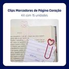 Clip Marcador de Página Coração Presente Criativo para Livros e Papelaria Kit 15 Unidades