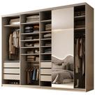 Closet Casal 1 Porta de Correr Com Espelho 6 Gavetas 277cm MDF Sonni R02 Bege - Lyam Decor