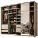 Closet Casal 1 Porta de Correr Com Espelho 6 Gavetas 277cm MDF Sonni R02 Bege - Lyam Decor Closet Casal 1 Porta de Correr Com Espelho 6 Gavetas 277cm MDF Sonni R02 Bege - Lyam Decor