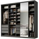 Closet Casal 1 Porta de Correr Com Espelho 6 Gavetas 277cm MDF Sonni R02 Preto - Lyam Decor