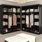 Closet Casal em L Ele e Ela 4 Metros 16 Prateleiras 4 Cabideiros Preto Fosco - Panorama Móveis