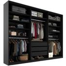 Closet Casal Guarda Roupa Sem Porta 237cm 3 Gavetas MDF Pisa R02 Preto - Lyam Decor