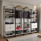 Closet Industrial Casal Completo Loft Branco 4 Módulos Cabideiro com Gavetas Ferro Preto