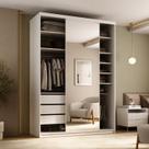 Closet Solteiro 100% MDF 139cm com 1 Porta Espelho 3 Gavetas Sion Branco