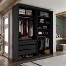 Closet Solteiro 100% MDF BP 159,5cm 3 Gavetas Monreale Cinza/Preto Closet Solteiro 100% MDF BP 159,5cm 3 Gavetas Monreale Cinza/Preto