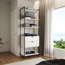 Closet Solteiro Estilo Industrial Loft 1 Módulo com Gaveta Branco Ferro Preto