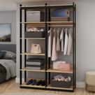 Closet Wood Preto Organização Elegante com Módulo Cabideiro e Prateleira