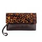Clutch de couro com alça de mão Nikki café onça Feminino