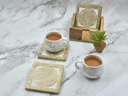 Coasters Store Indya, quadrado de madeira com suporte, conjunto de 4
