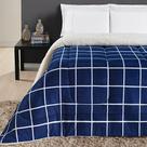 Coberdrom Cobertor Brooklyn Queen Sherpa Manta Flannel Quadriculado - Azul Marinho