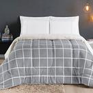 Coberdrom Cobertor Comfort Solteiro 01 Peça Tecido Sherpa Manta Flannel Quadriculado - Cinza