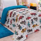 Coberdrom Fantasy Carros Solteiro Dupla Face Manta Soft Com Malha 100% Algodão - Azul