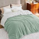 Cobertor Bedsure Sherpa Fleece Queen Size Herringbone Green