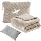 Cobertor de viagem Nenolix Airplane Compact com bolsa, conjunto 3 em 1, Camel