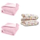 Cobertor Kit 3pçs Bebê Wave Berço Rosa e Edredom Arco Iris