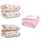 Cobertor Kit 3pçs Bebê Wave Berço Rosa e Edredom Rosa