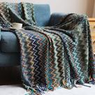 Cobertor KLEVERISE Bohemian Boho tricotado azul Cobertor KLEVERISE Bohemian Boho tricotado azul