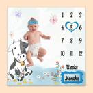 Cobertor Milestone mensal PHMOJEN Cow Baby de 1 a 12 meses