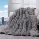 Cobertor pesado de algodão azul, pele sintética 6,8 kg, 120 x 180 cm, cinza