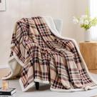 Cobertor PU MEI Sherpa Fleece 150 x 200 cm com listra bege