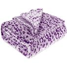 Cobertor roxo fofo, lã macia com estampa de leopardo para decoração de sofá, cobertores de pelúcia