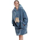 Cobertor vestível com capuz Aemilas Sherpa, moletom feminino azul