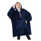 Cobertor vestível com capuz Qeils para mulheres, azul marinho, tamanho adulto