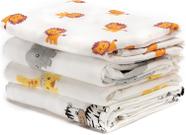 Cobertores Swaddle Blankets CuddleBug Muslin Cotton, pacote com 4 Safari Friends