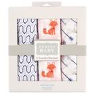 Cobertores Swaddle Blankets Hudson Baby, musselina de algodão unissex 46 x 46 cm, pacote com 3